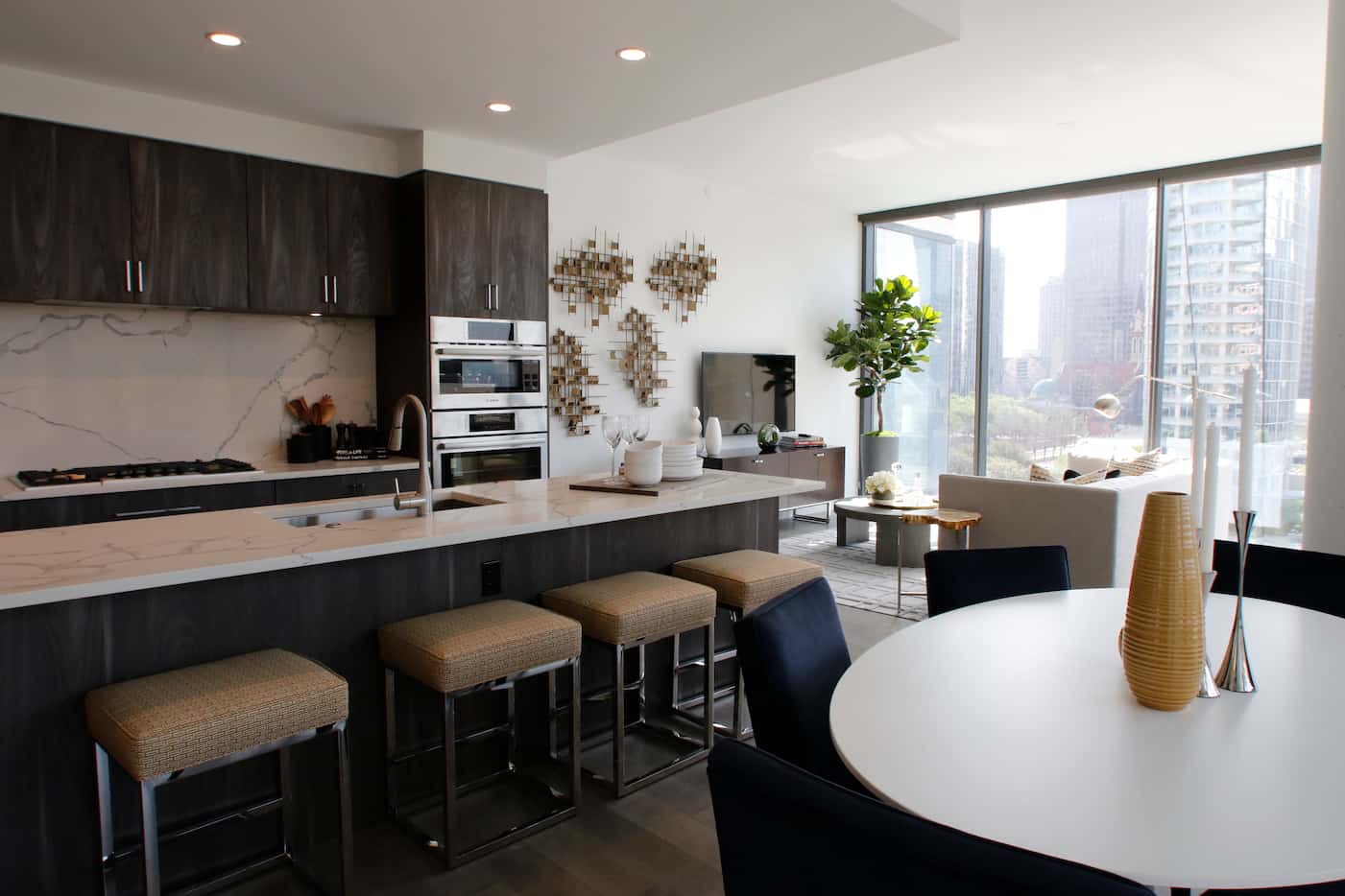 A model apartment in the new Residences at Park District high-rise overlooking Klyde Warren...