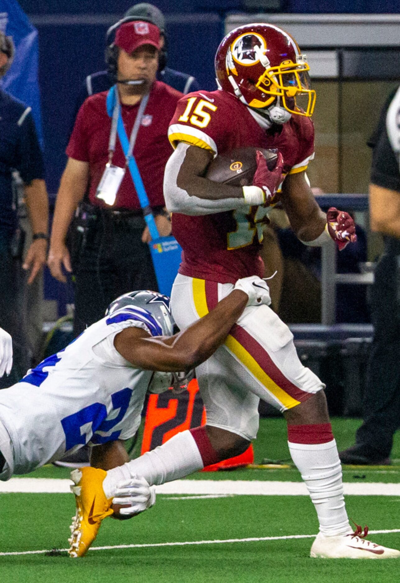 Dallas Cowboys cornerback Chidobe Awuzie (24) takes down Washington Redskins wide receiver...