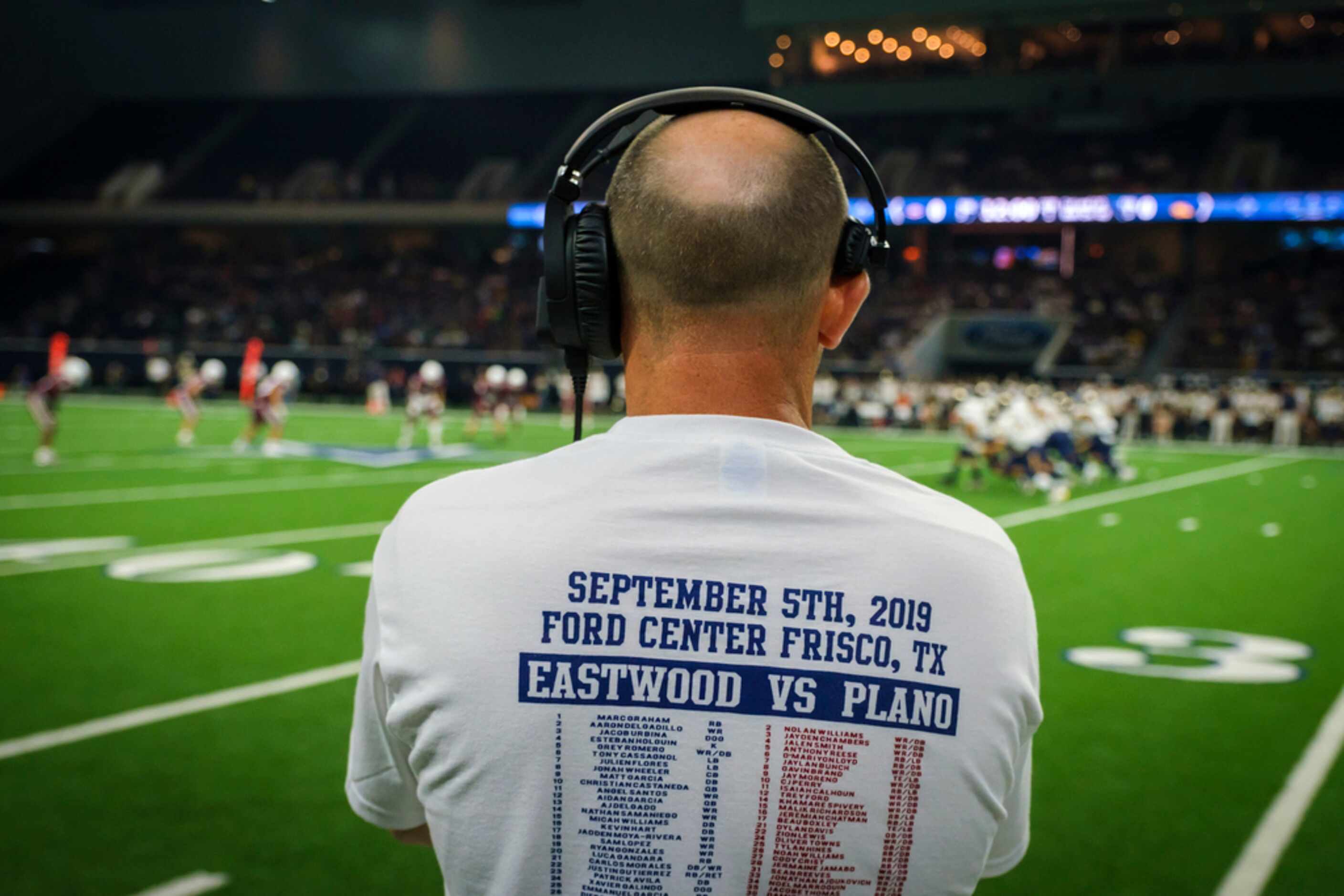 A Plano coach wears a t-shirt commemorating the game as the teamÃs kick off to start a high...