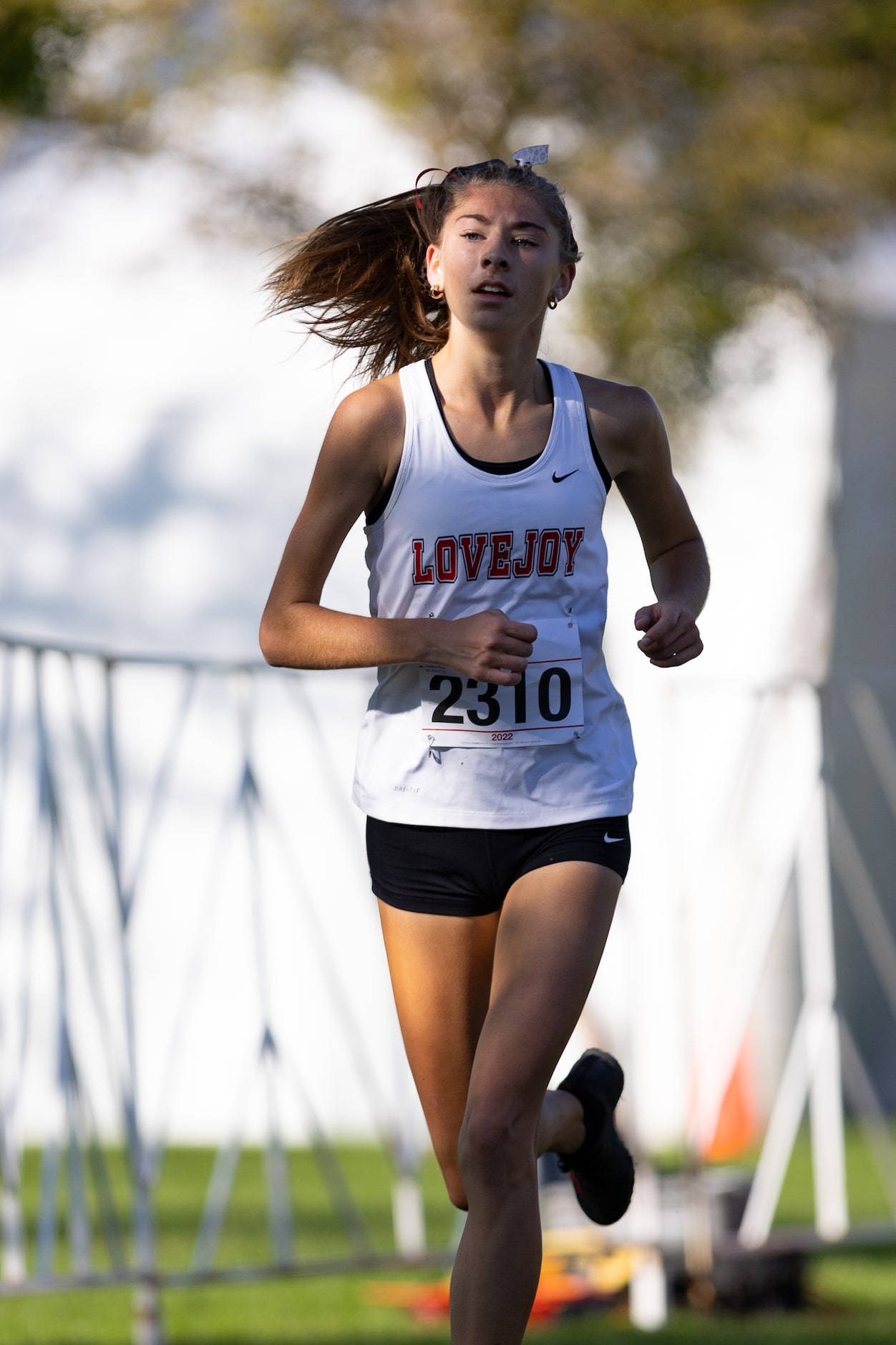 Peyton Benson of the Lovejoy Leopards runs in the 5A girls’ 3200m race during the UIL Cross...