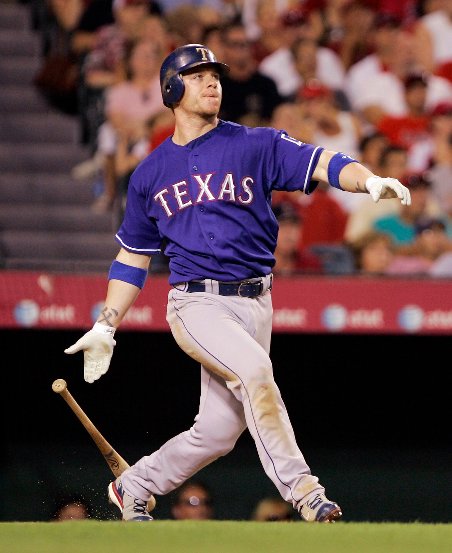 Rangers third baseman Hank Blalock homers in the Rangers' 2007 road blues.