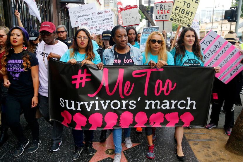 In this Nov. 12, 2017 file photo, participants march against sexual assault and harassment...