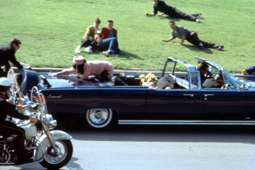 A recreation of the Kennedy assassination in Dallas from the 1991 Oliver Stone movie "JFK." 