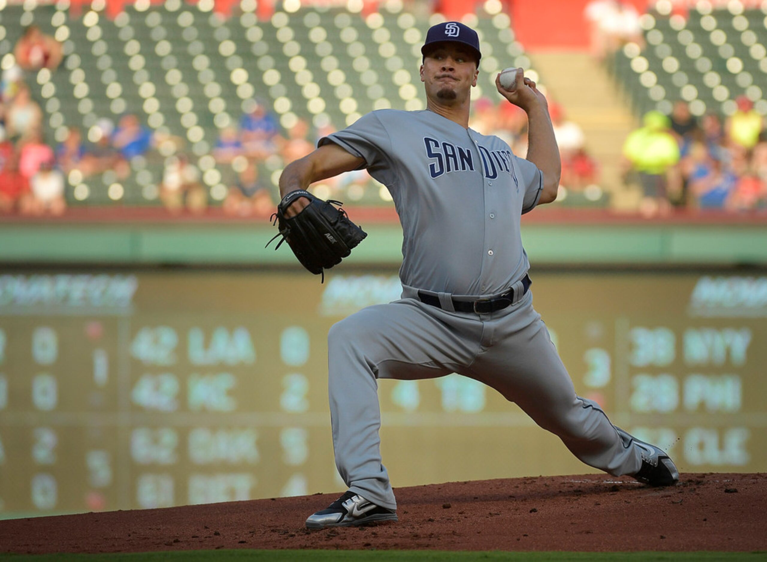 San Diego Padres starting pitcher Joey Lucchesi (37) works during the first inning as the...