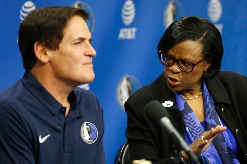 Dallas Mavericks interim CEO Cynthia Marshall advises Dallas Mavericks owner Mark Cuban on...