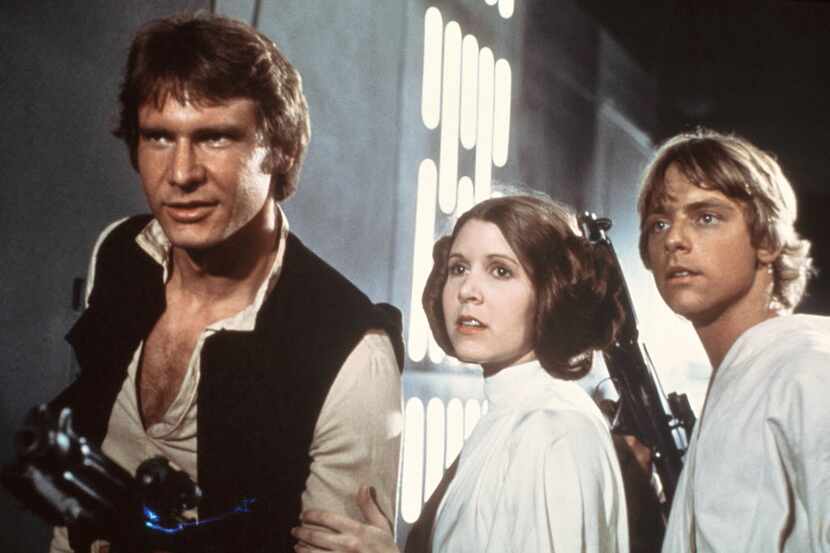 In this 1977 image provided by 20th Century-Fox Film Corporation, from left,  Harrison Ford,...