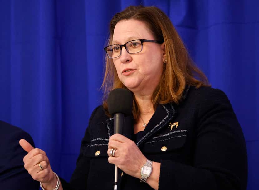 Congressional District 32 contender state Rep. Julie Johnson speaks during a primary debate...
