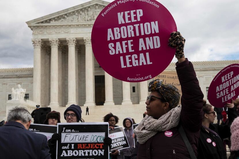 Abortion rights supporters and pro-life supporters protest outside the U.S. Supreme Court...