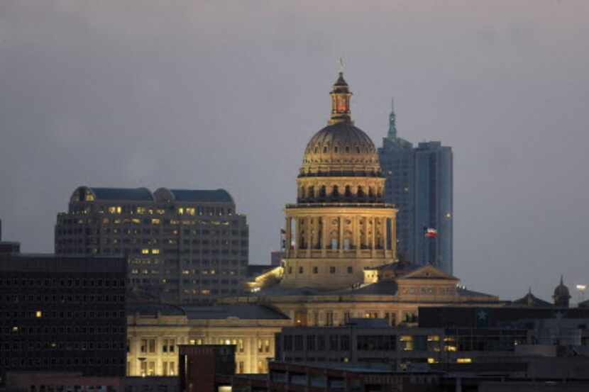 Apr 7, 2011; Austin, TX, USA; General view of the downtown Austin skyline and the Texas...