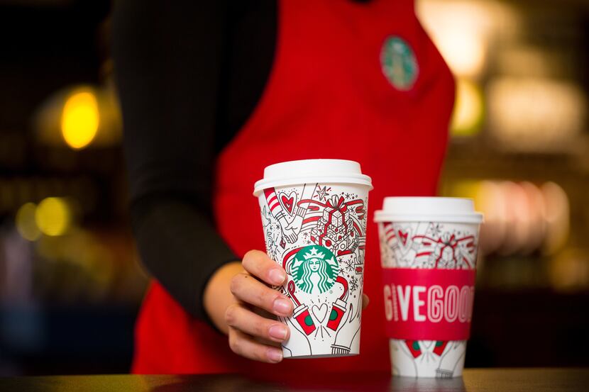 Starbucks 2017 holiday cups photographed on Monday, October 23, 2017.