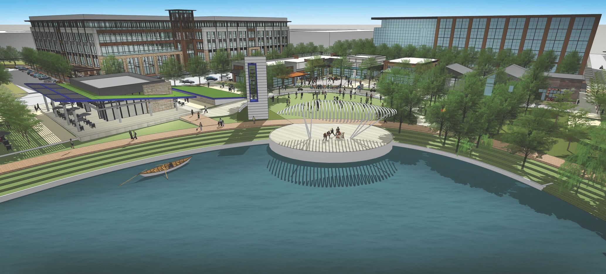 Office buildings, apartments and retail will surround a cove on North Lake.