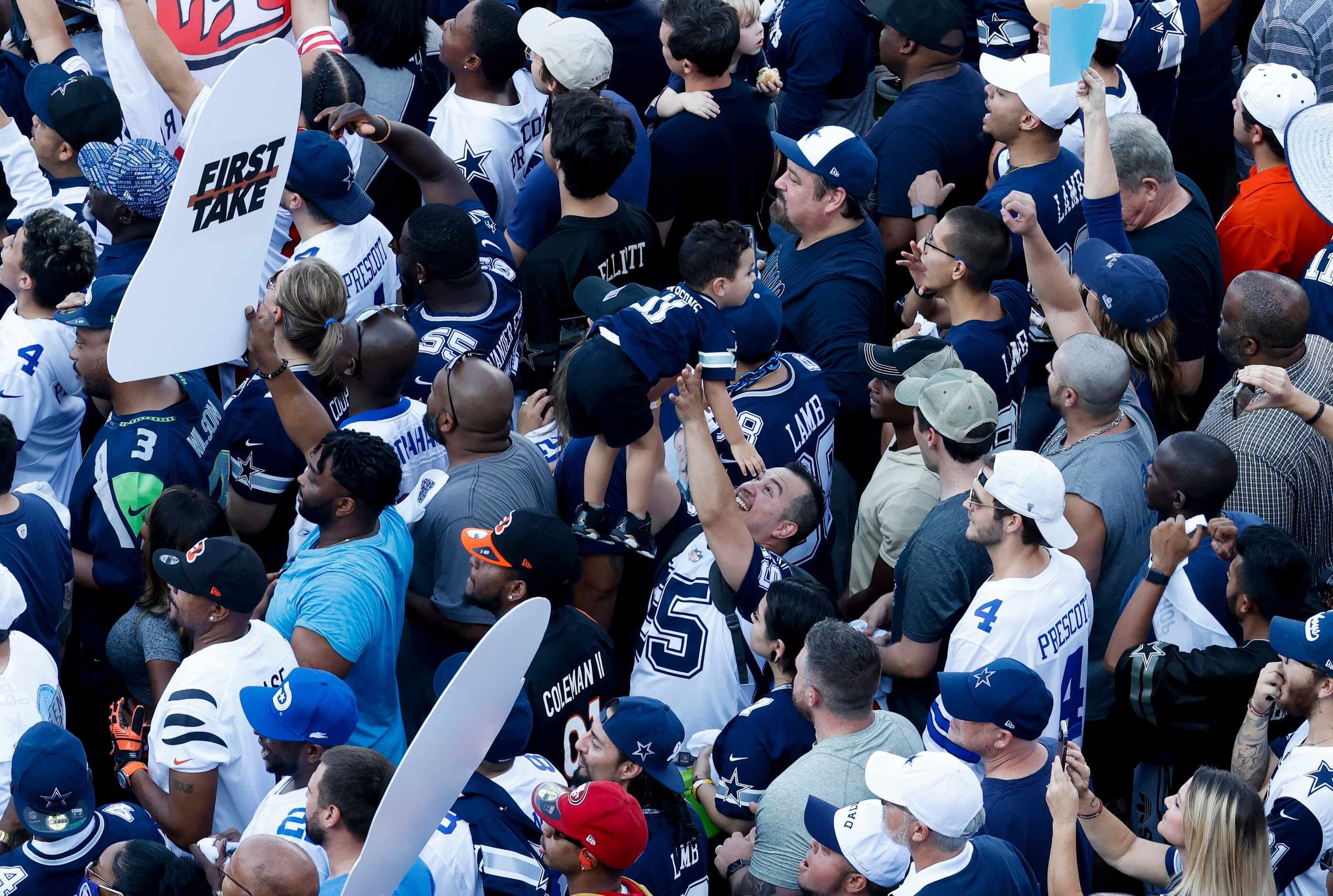 Dallas Cowboys fans gather and cheer during the recording of ESPN’s First Take in the...