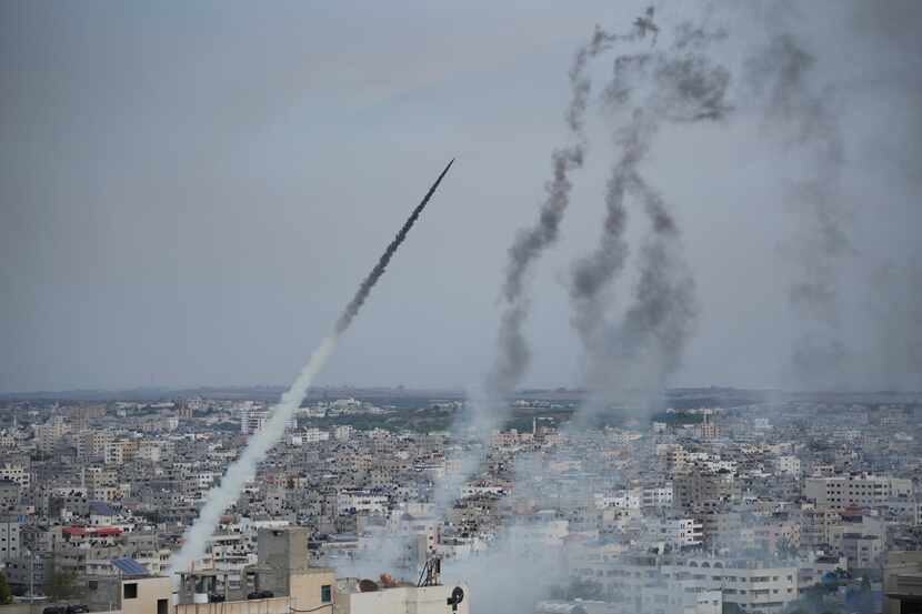 Rockets are launched by Palestinian militants from the Gaza Strip towards Israel on Saturday.