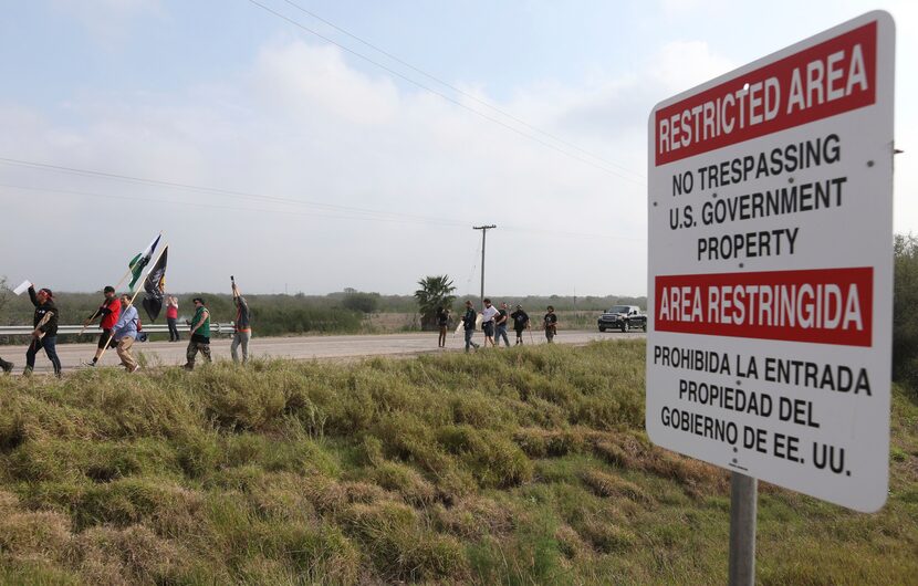 Members of the Carrizo/Comecrudo Tribe join with other opponents of wall construction...