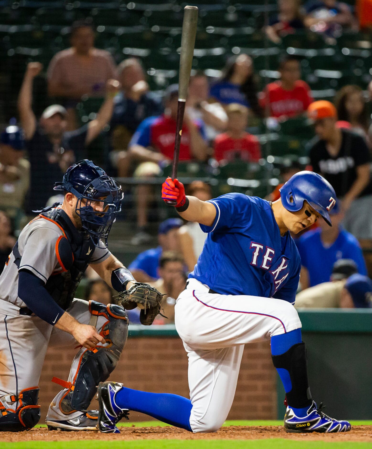 Texas Rangers designated hitter Shin-Soo Choo strikes out to end the game as Houston Astros...