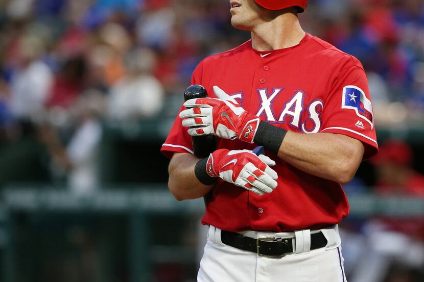 Texas Rangers right fielder Drew Stubbs (15) bats during a Major League Baseball game...