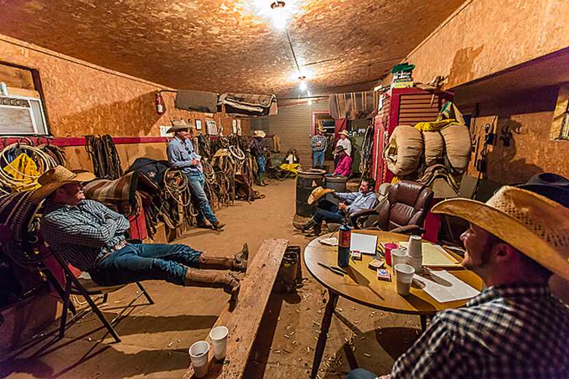  The utilitarian dÃ©cor of the tack room lends itself to cowboy fellowship at the Waggoner...