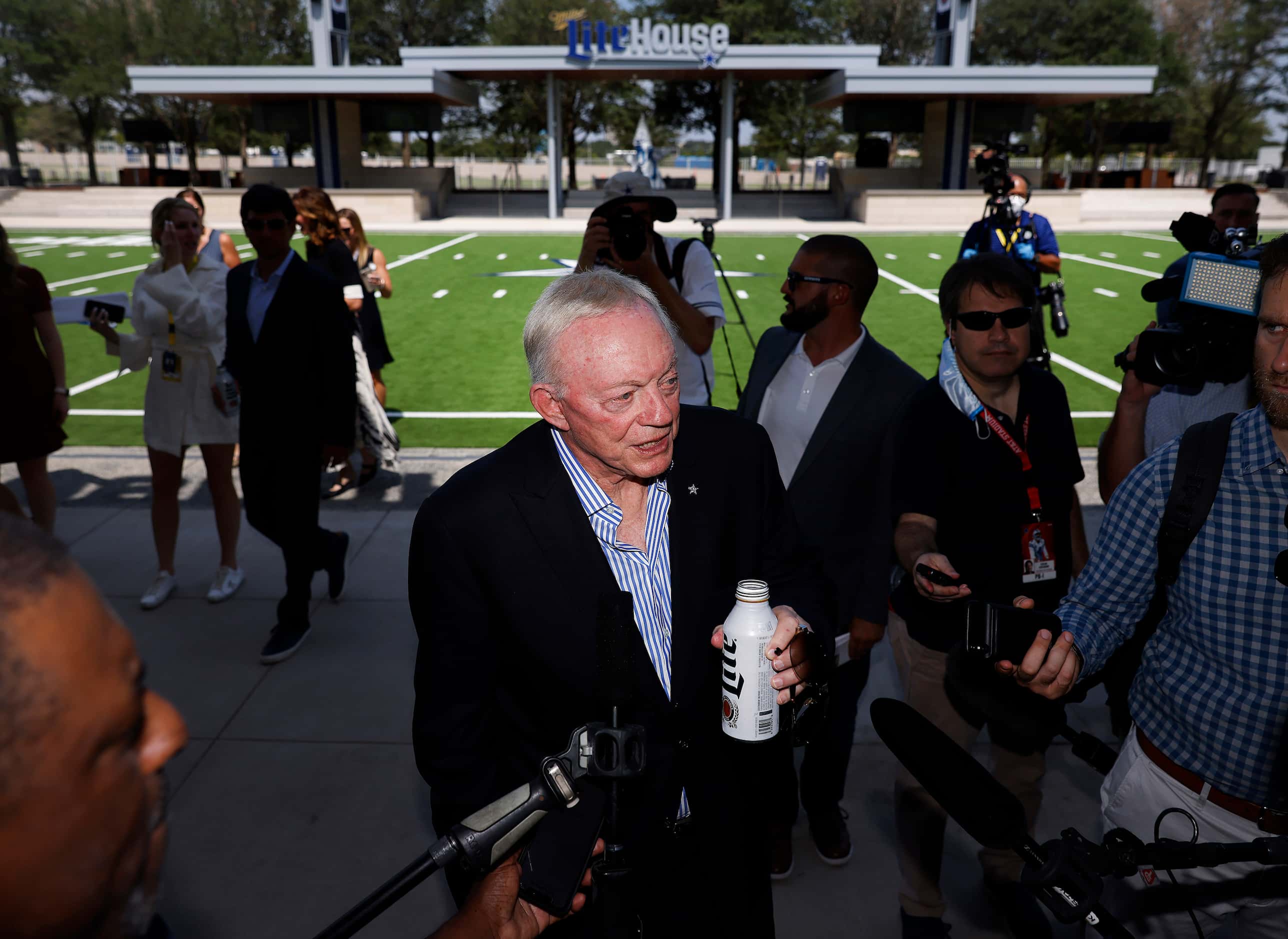 Dallas Cowboys owner Jerry Jones answers questions about the newly constructed Miller...