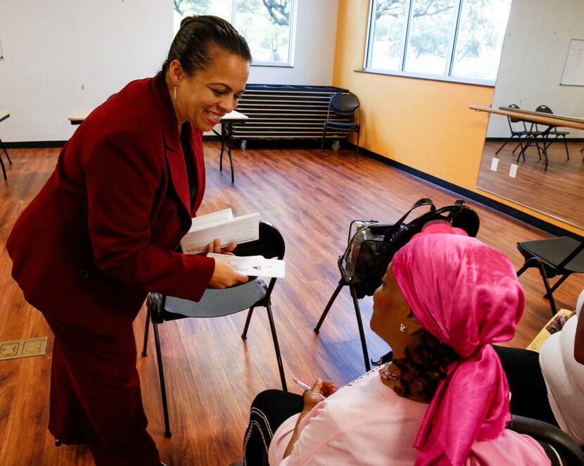 District 5 council candidate Ruth Torres talked with residents at a candidate forum on...