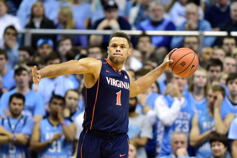 Feb 2, 2015; Chapel Hill, NC, USA; Virginia Cavaliers guard Justin Anderson (1) with the...