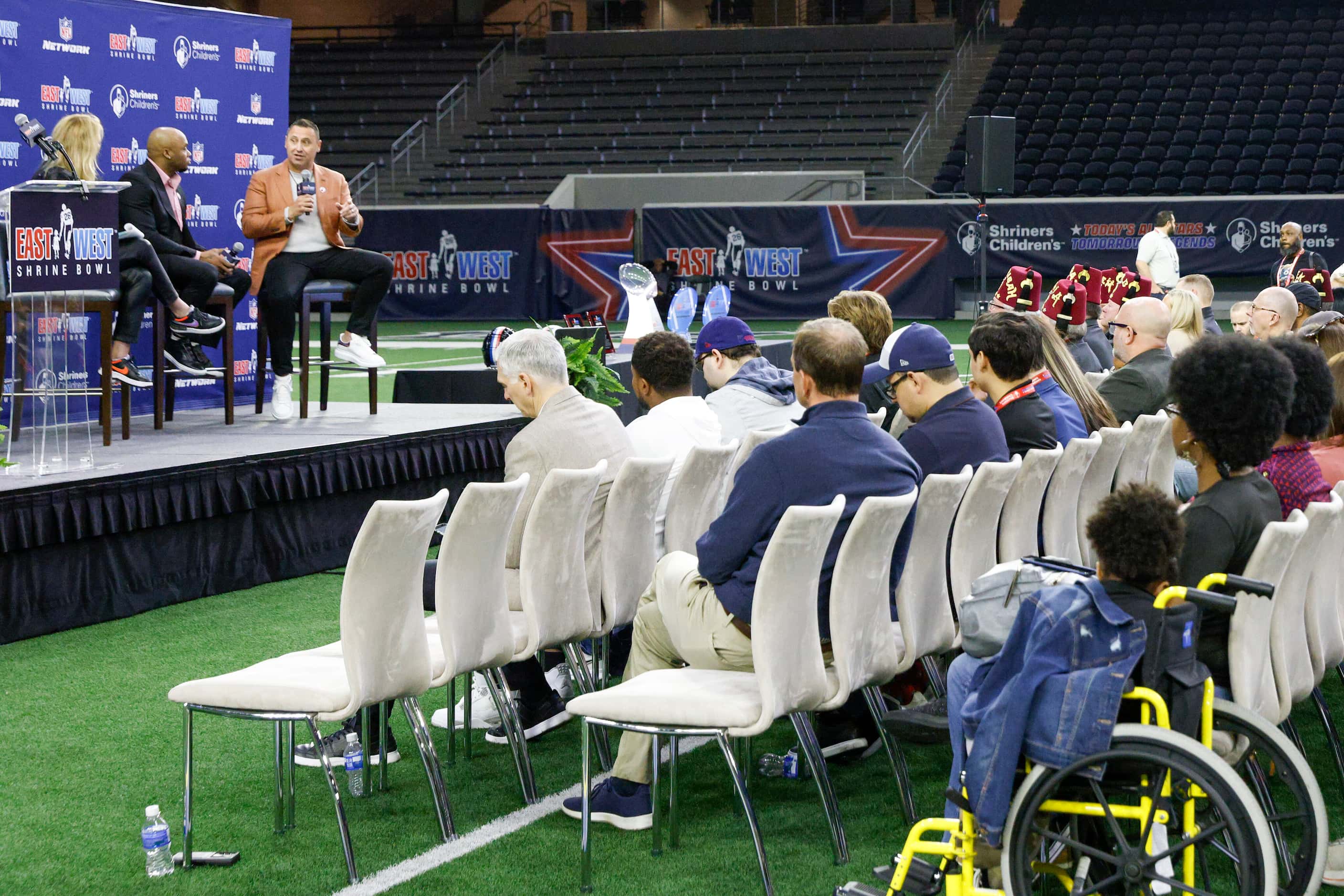 Texas Longhorns head coach Steve Sarkisian speaks during an East-West Shrine Bowl Hall of...