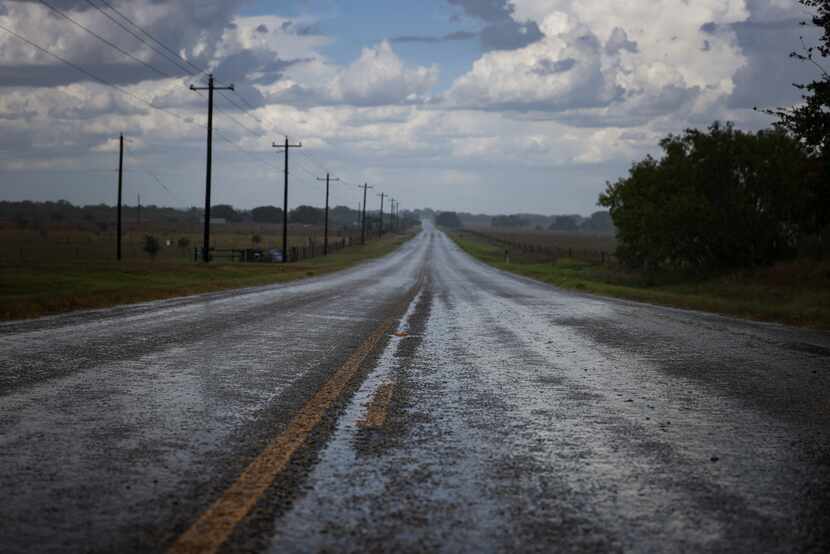 Rain patters on FM 537, Monday, August 8, 2022, in Floresville, Texas. Since November of...