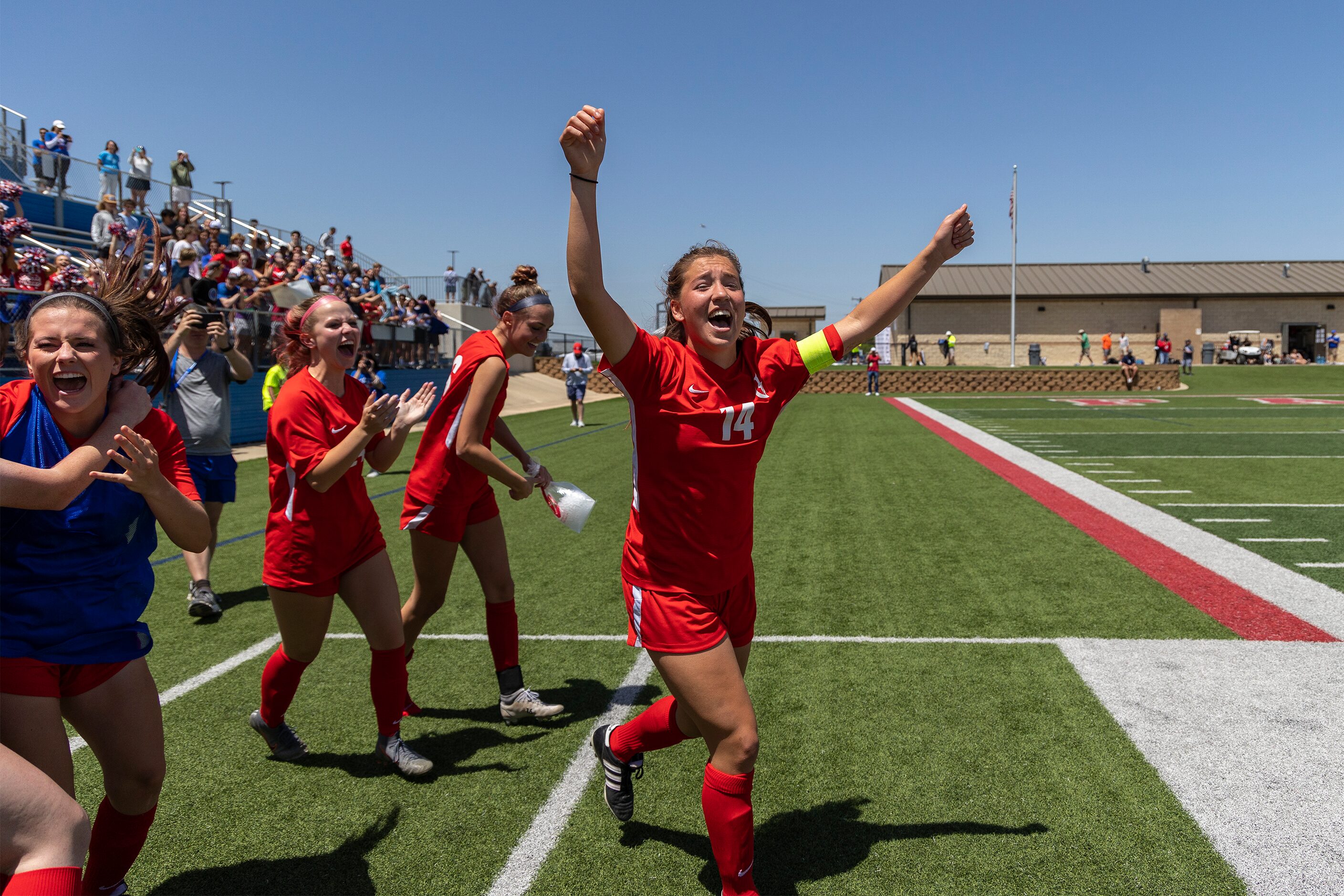 Grapevine forward Theresa McCullough celebrates a 6-3 win over Boerne Champion during a...