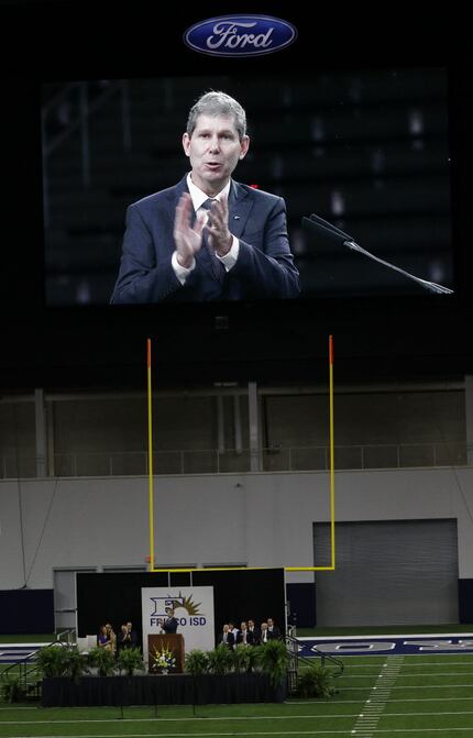 Superintendent Jeremy Lyon addresses Frisco ISD's faculty and staff gathered at the Ford...