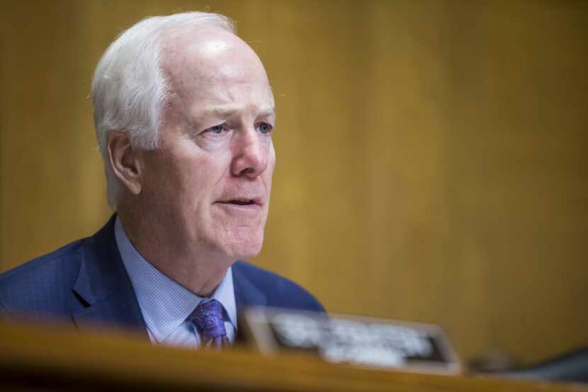Sen. John Cornyn questions Secretary of State Mike Pompeo at a hearing on narcotics control...