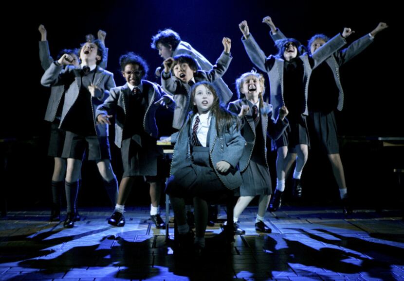 Bailey Ryon, center, in the musical "Matilda" at the Shubert Theatre in New York, Feb. 27,...