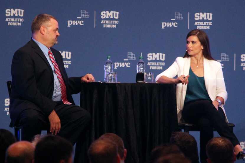 Rich Phillips interviews Danica Patrick at the PwC-SMU Athletic Forum Luncheon at the Hilton...