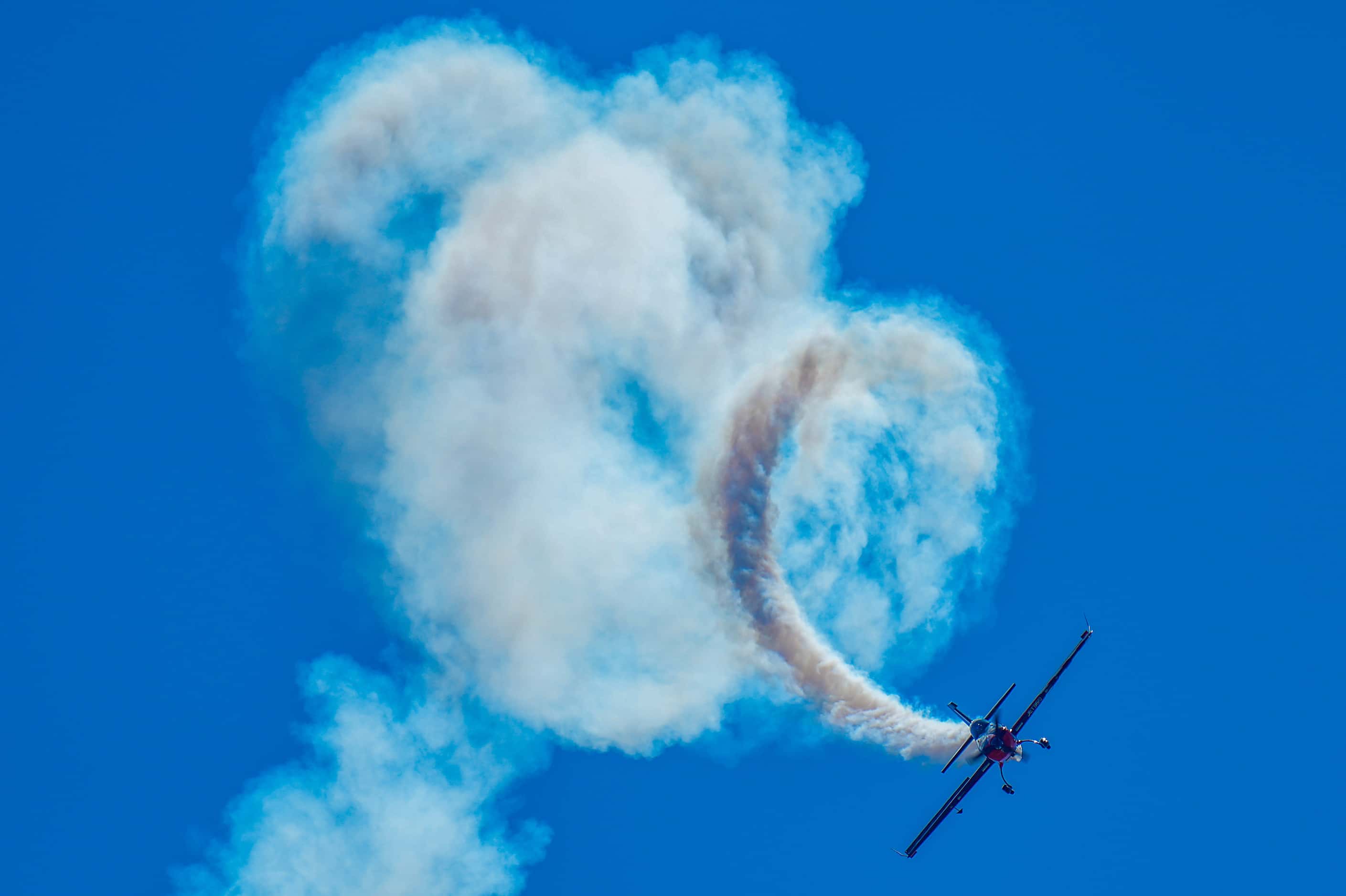 Pilot Adam Baker performs in the Extra 330 at the Wings Over Cowtown Airshow on Sunday,...