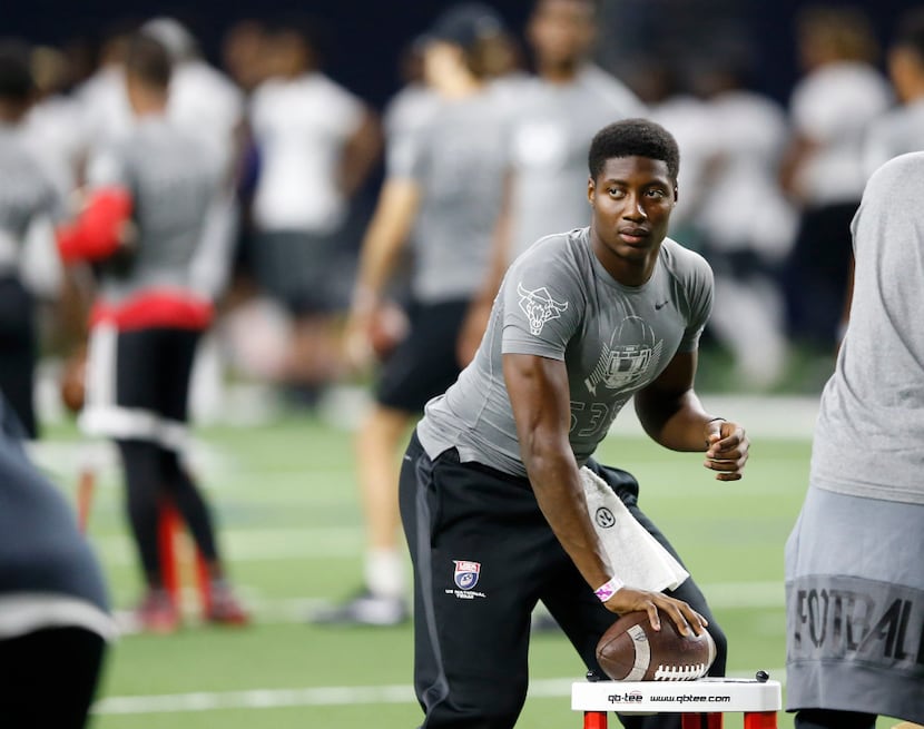 Sachse's Jalen Mayden (539) prepares to run a drill during The Opening at The Star in Frisco...