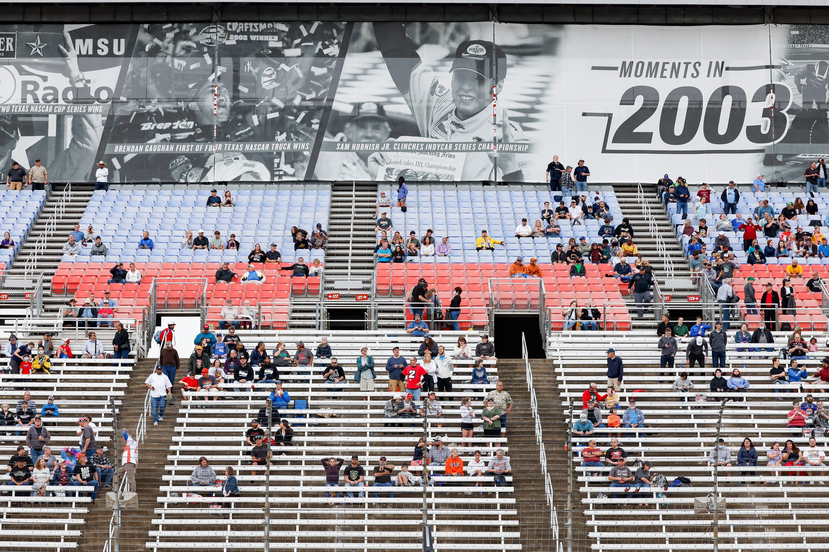 Fans before the start of the IndyCar Genesys 300 race at Texas Motor Speedway on Saturday,...