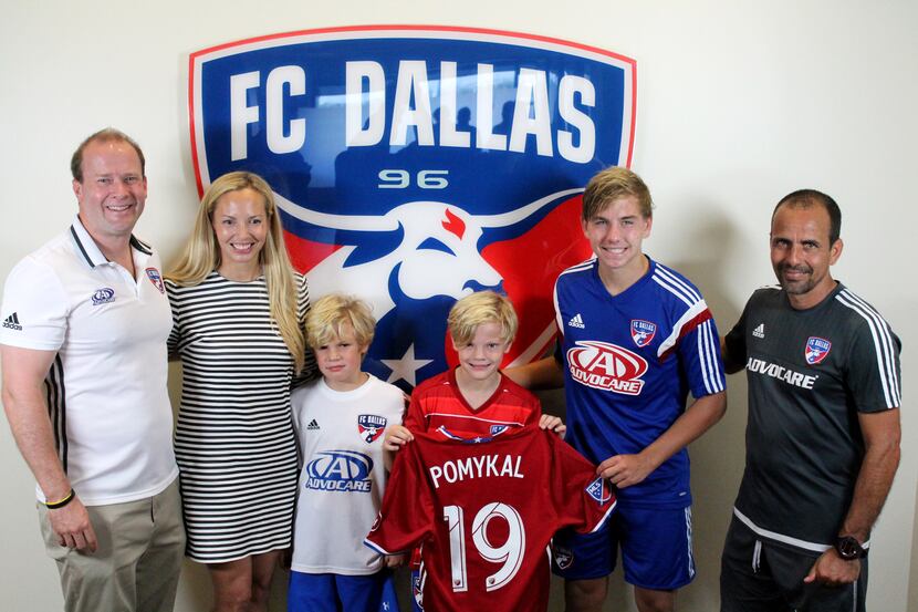 FC Dallas player, Paxton Pomykal, is presented with the number 19 jersey on Thursday,...