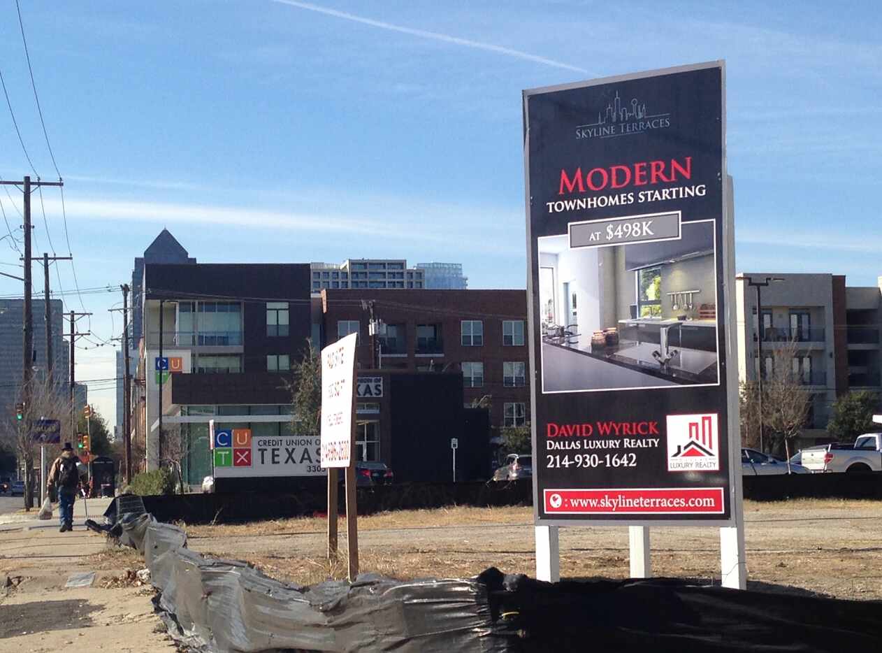 Builders are promoting a new townhouse project on Ross Avenue with prices starting at $498,000.