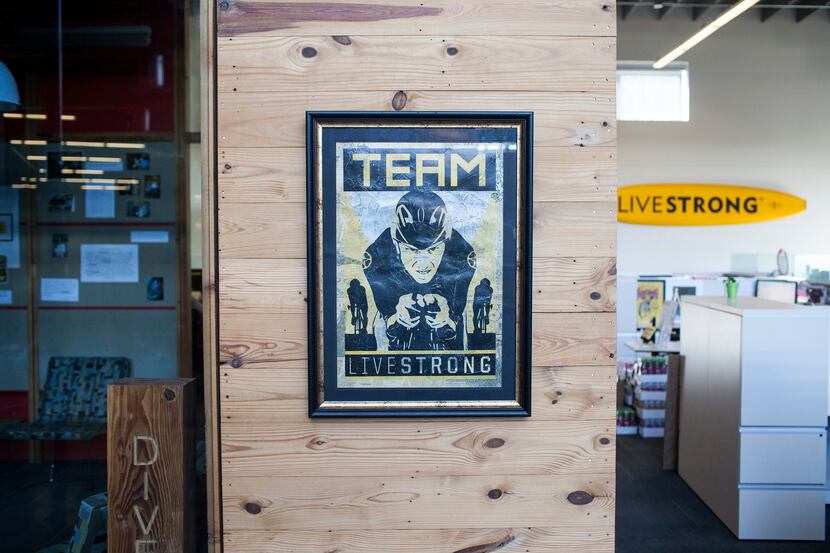 A poster of Lance Armstrong at the Livestrong headquarters in Austin, Texas, Jan. 10, 2013....