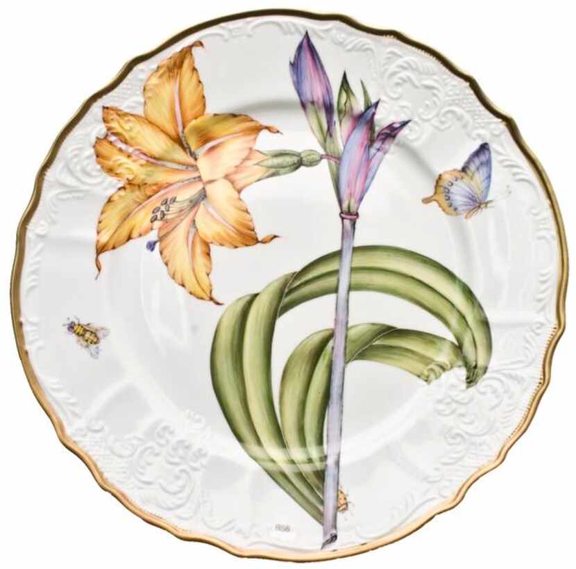 
Anna Weatherley’s Botanical Study Dinner Plate 6, $395 at Copper Lamp, Dallas.
