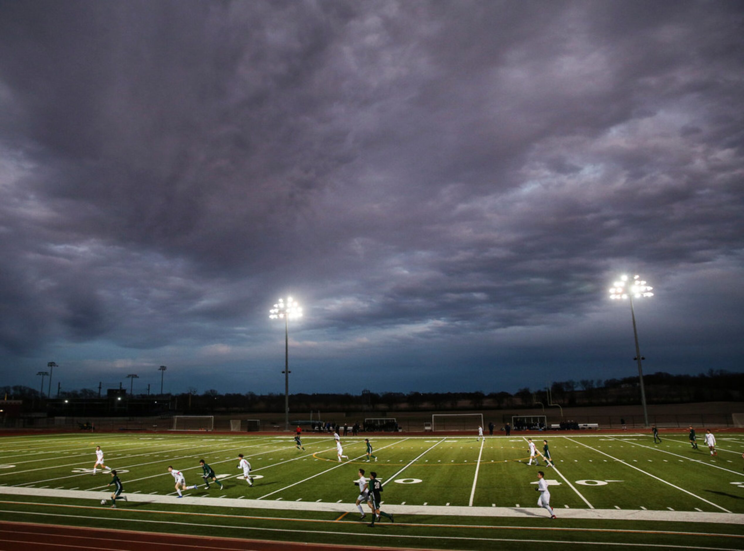 Clouds roll over the region during Prosper's 1-0 win over Allen on Friday, Feb. 8, 2019 in...