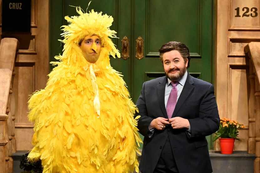Aidy Bryant as Sen. Ted Cruz and Kyle Mooney as Big Bird during the "Ted Cruz Sesame Street"...