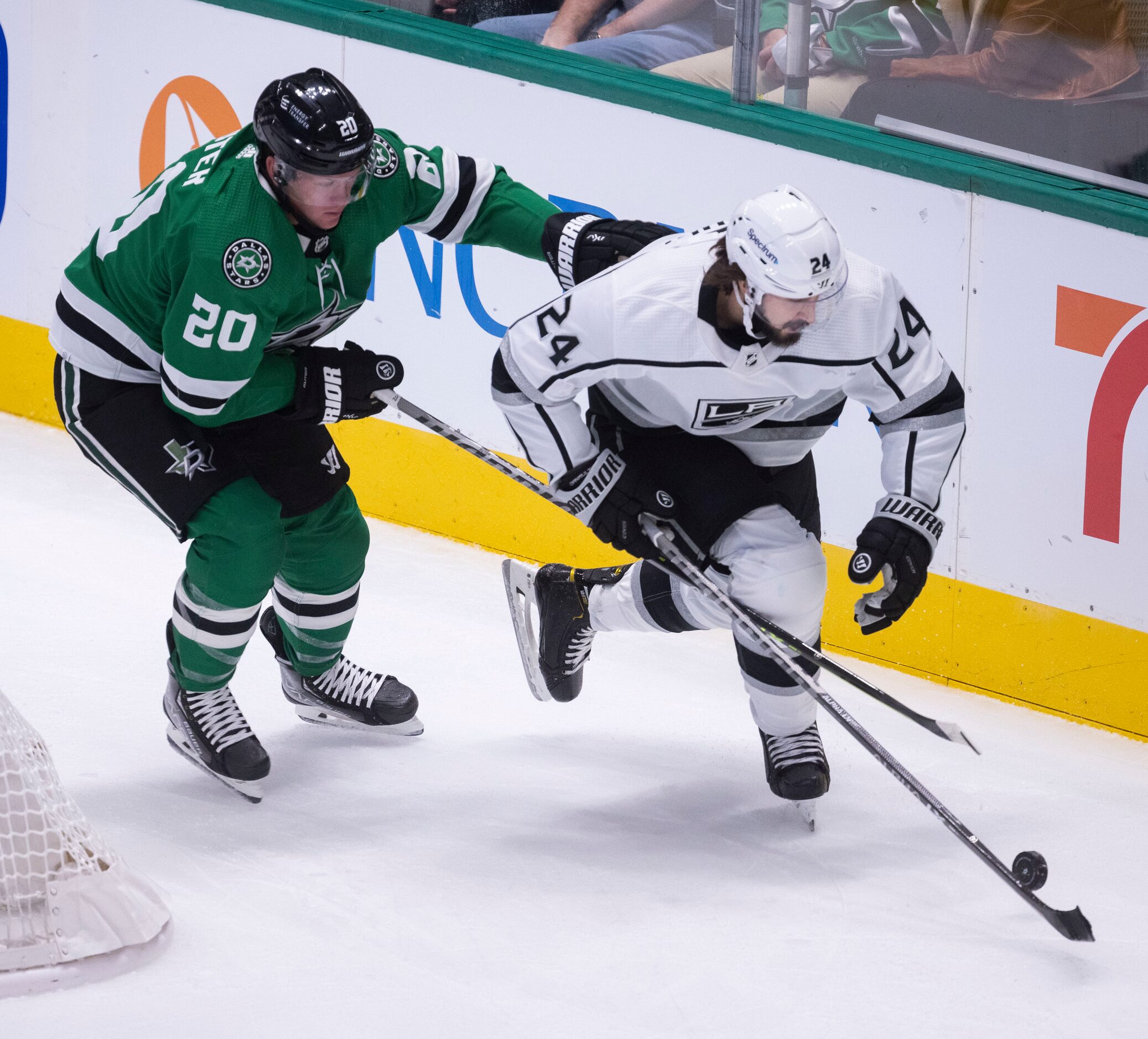 Dallas Stars defenseman Ryan Suter (20) chases Los Angeles Kings left wing Phillip Danault...