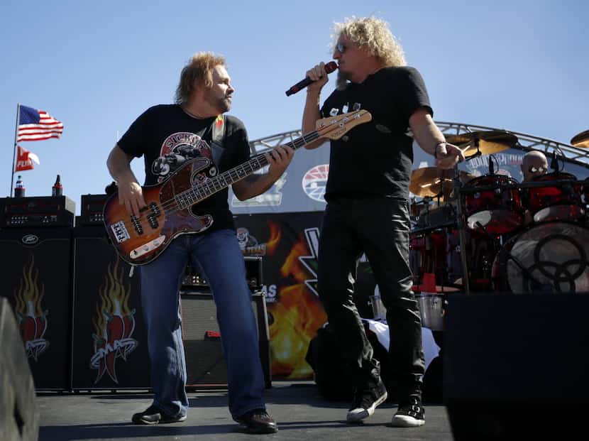 Rockers Sammy Hagar (right) and bass guitarist Michael Anthony, formerly of Van Halen,...