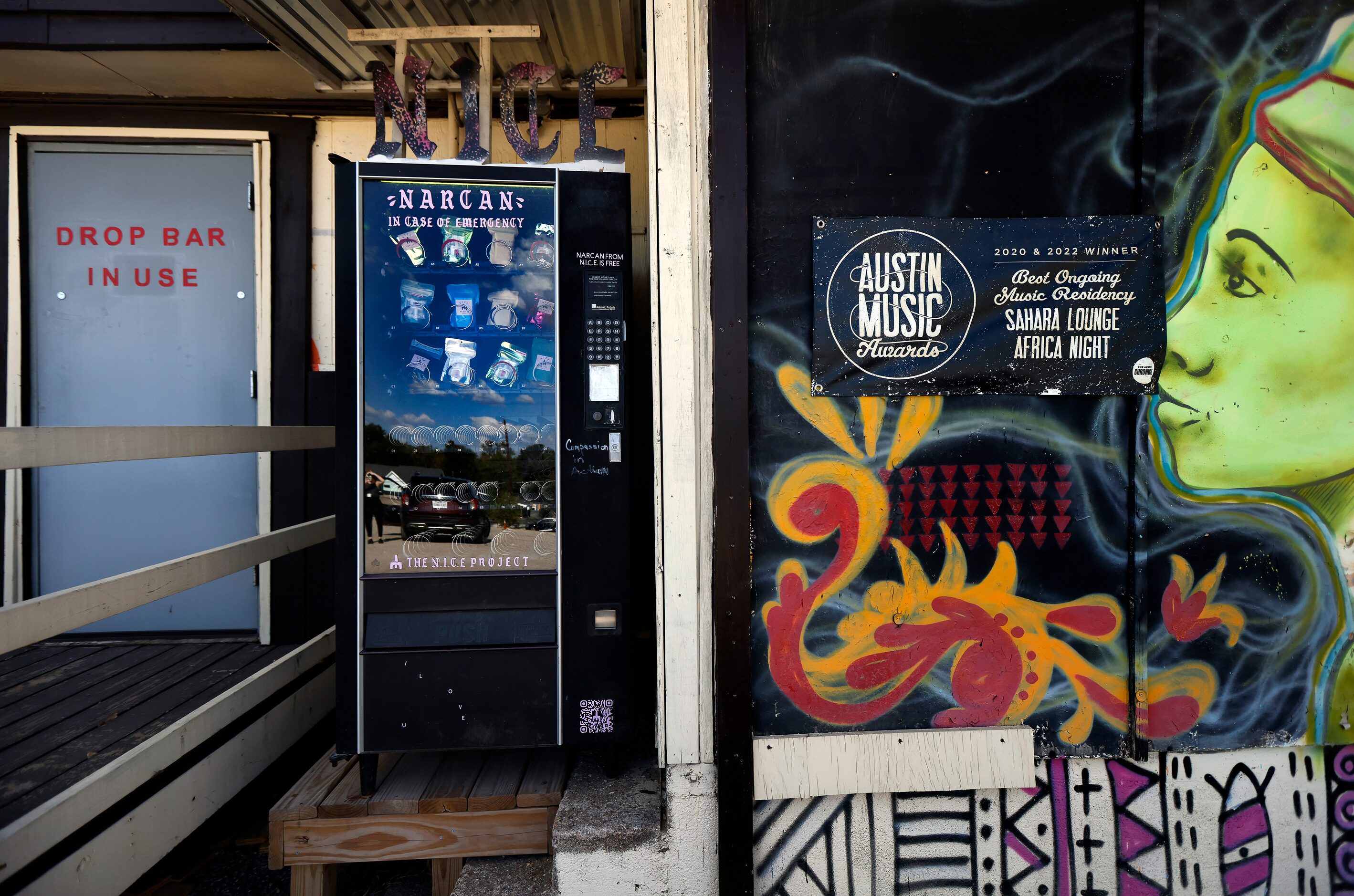 Em Gray, founder of the NICE Project, keeps three vending machines stocked with free doses...