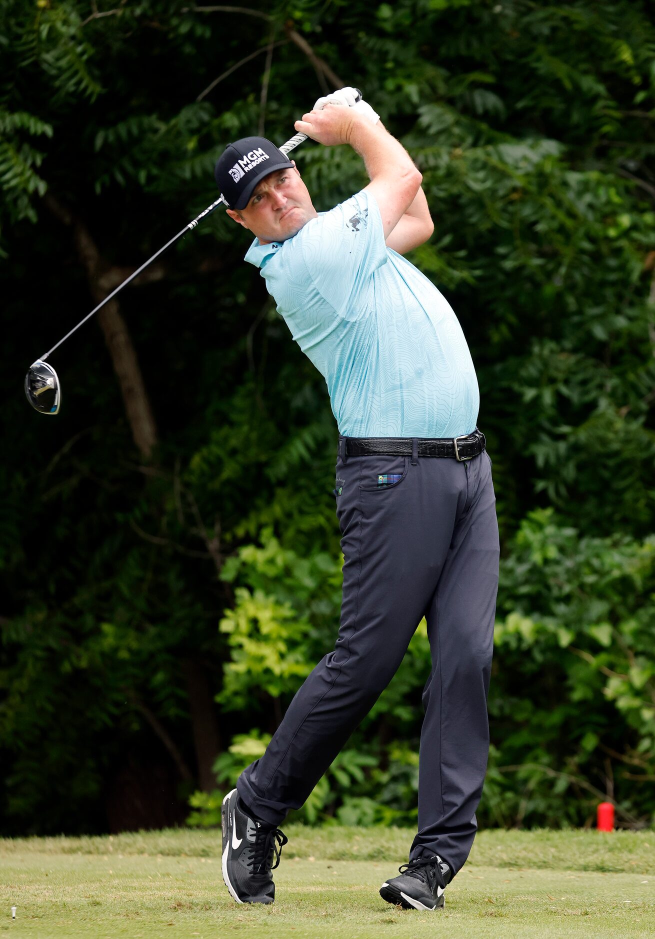 Professional golfer Jason Kokrak hits his tee shot on No. 6 during round two of the Charles...