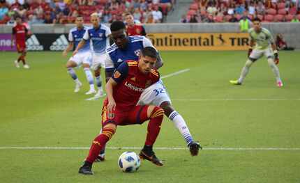 Kris Reaves (#32) got the start at left back against Real Salt Lake. (7-7-18)