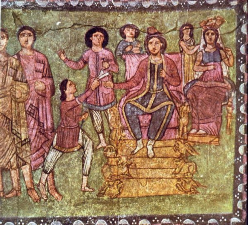 
From "The Story of the Jews" by Simon Schama: King Ahasuerus and Queen Esther, from a from...