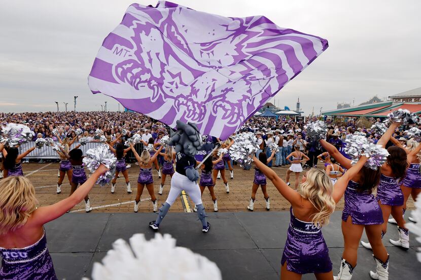 Ahead of the CFP National Championship football game, the TCU Horned Frogs mascot, Super...