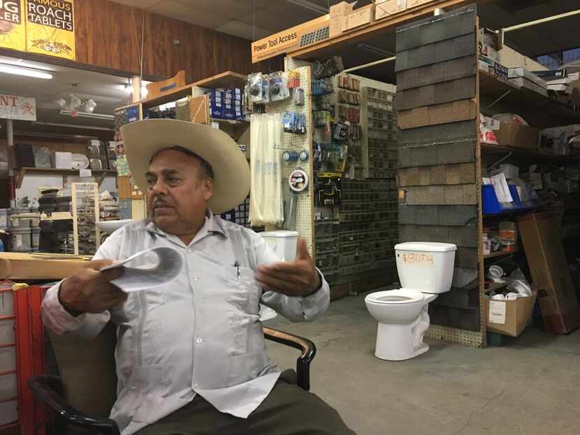 Santos Coria, a Mexican entrepreneur who does business with the city of Dallas, sits in his...