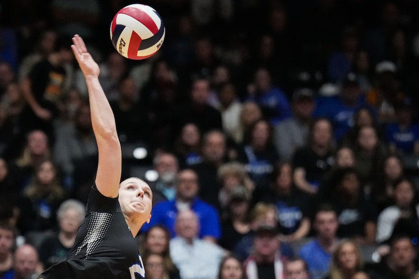 Trophy Club Byron Nelson's Kylie Kleckner goes up for a spike during the UIL Class 6A...