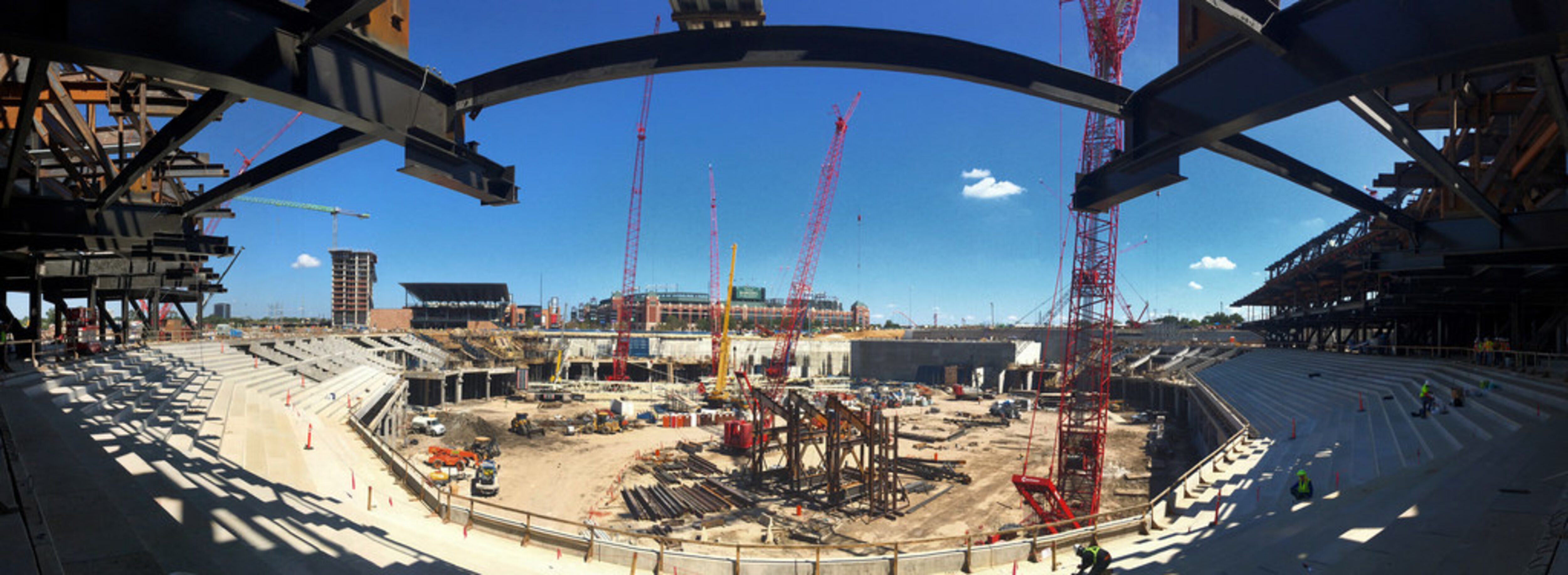 A panoramic view of the new Globe Life Field under construction in Arlington, Texas,...